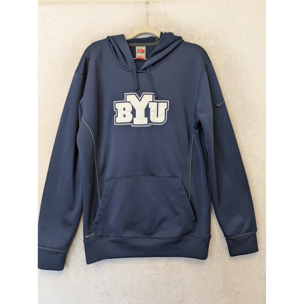 Nike Hoodie Men's Small Navy Blue BYU Cougars NikeFIT Therma Fleece Pullover